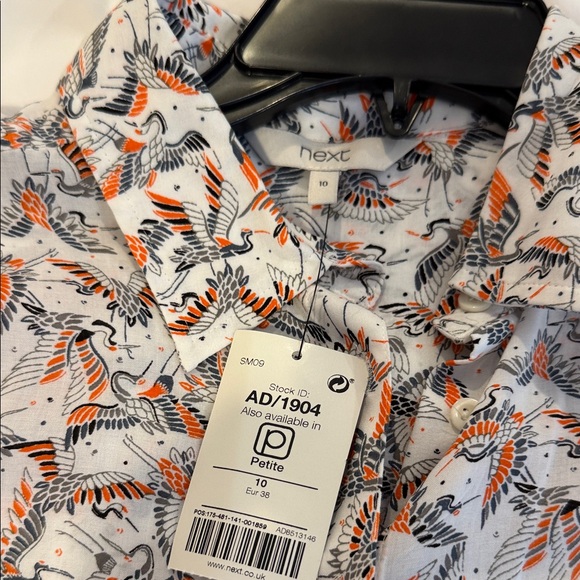 next Other - Ladies, blouse, with Crane Pattern - Gray and Orange